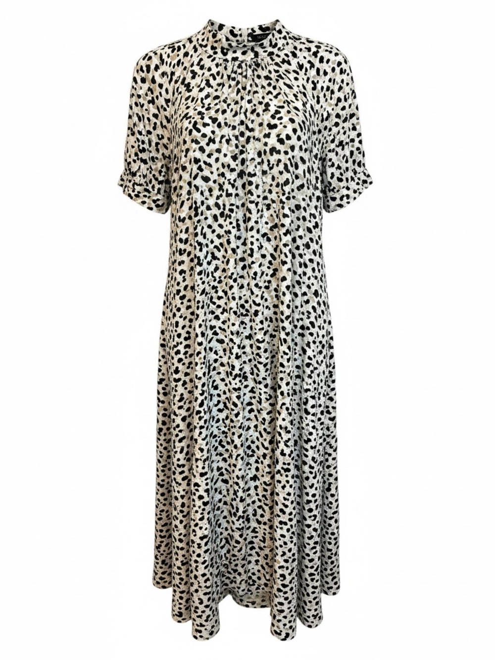 Ann Taylor Leopard Print Midi Dress 8 Mock Neck Ruffle Sleeve Lined Animal Print
